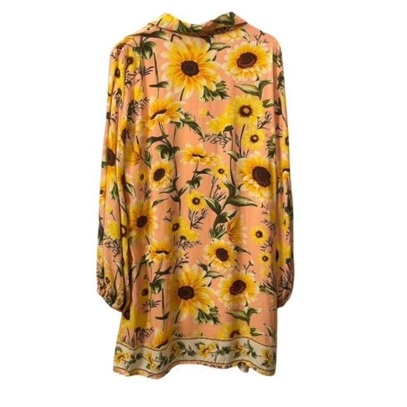 NWT Farm Rio Anthropologie Long Sleeve Button Front Mini Sunflower Dress Large - Picture 5 of 16